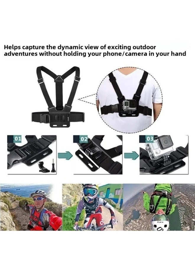 Head-mounted Mobile Phone Fixed Bracket Riding Diyi Person Shooting Bracket Live Sports Camera Motorcycle Riding Chest Strap-Colour:360 Chest Strap Five-piece Set - Image 5