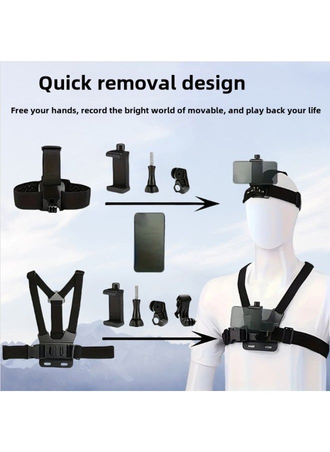 Head-mounted Mobile Phone Fixed Bracket Riding Diyi Person Shooting Bracket Live Sports Camera Motorcycle Riding Chest Strap-Colour:360 Chest Strap Five-piece Set - Image 2
