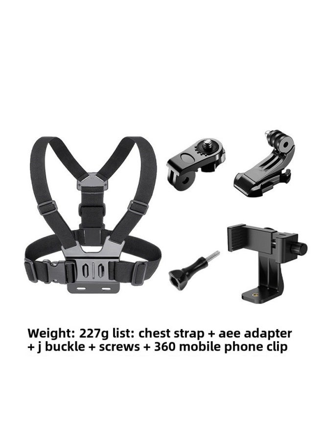 Head-mounted Mobile Phone Fixed Bracket Riding Diyi Person Shooting Bracket Live Sports Camera Motorcycle Riding Chest Strap-Colour:360 Chest Strap Five-piece Set - Image 1