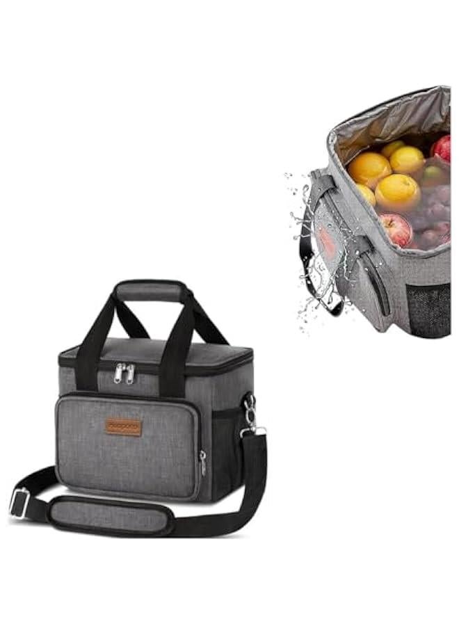 HOOKOR Lunch Bag Insulated, Warm/Cold Food Bag, Lunch Bag for Men Women, Leakproof insulated Lunch Box with Shoulder Strap,School Office Work Travel Outdoor Picnic (Grey) - Image 1