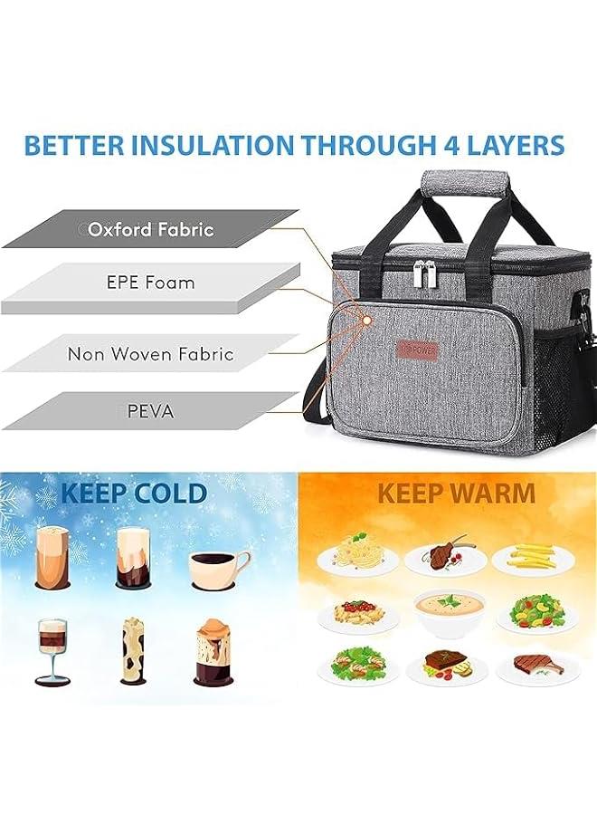 HOOKOR Lunch Bag Insulated, Warm/Cold Food Bag, Lunch Bag for Men Women, Leakproof insulated Lunch Box with Shoulder Strap,School Office Work Travel Outdoor Picnic (Grey) - Image 4