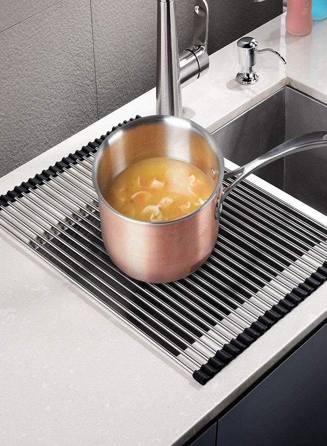 SHREESAMP Kitchen Dish Drying Rack with Stainless Steel Rolling Mat for Rack Vegetable, Fruits Utensils Kitchen Rack for Restaurant Bar and Dish Roll Over Sink Drainer Mat (52x13x1.5CM) - Image 5
