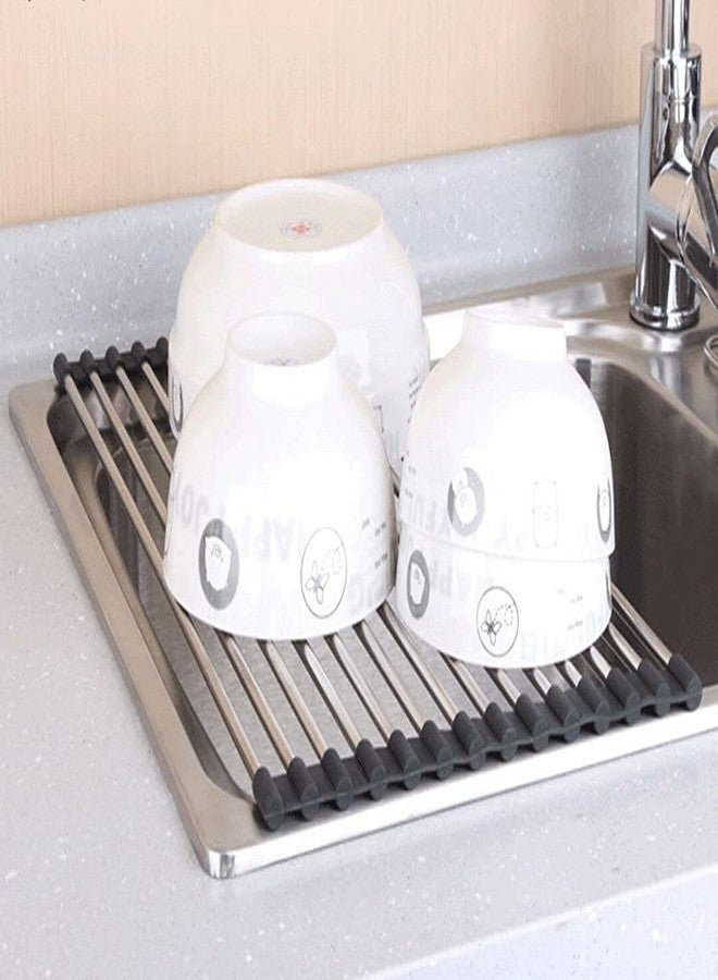 SHREESAMP Kitchen Dish Drying Rack with Stainless Steel Rolling Mat for Rack Vegetable, Fruits Utensils Kitchen Rack for Restaurant Bar and Dish Roll Over Sink Drainer Mat (52x13x1.5CM) - Image 4