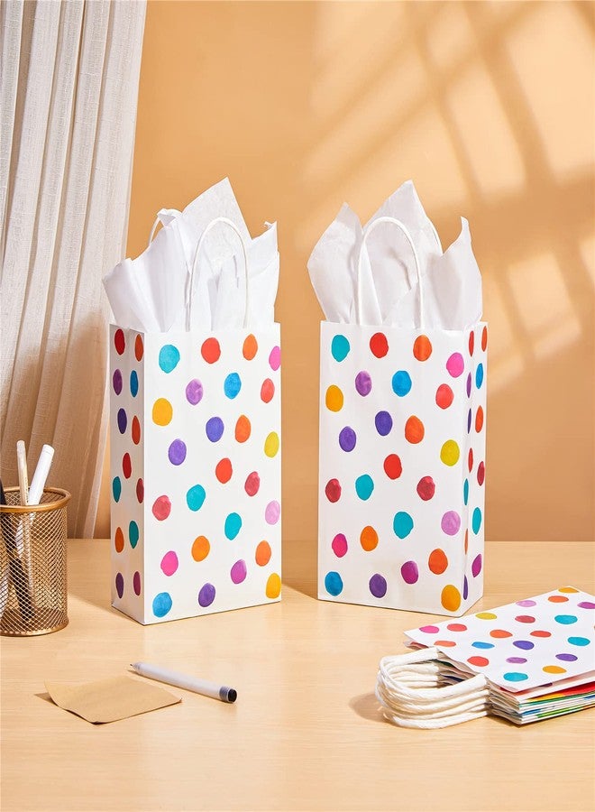 SUNCOLOR أكياس هدايا ورقية صغيرة من صن كولور، عبوة من 24 كيساً، بتصميم منقط ملون، مقاس 8.7 × 6.3 × 3.15 بوصة، مزودة بمقابض لتوزيعات حفلات أعياد الميلاد. - Image 5