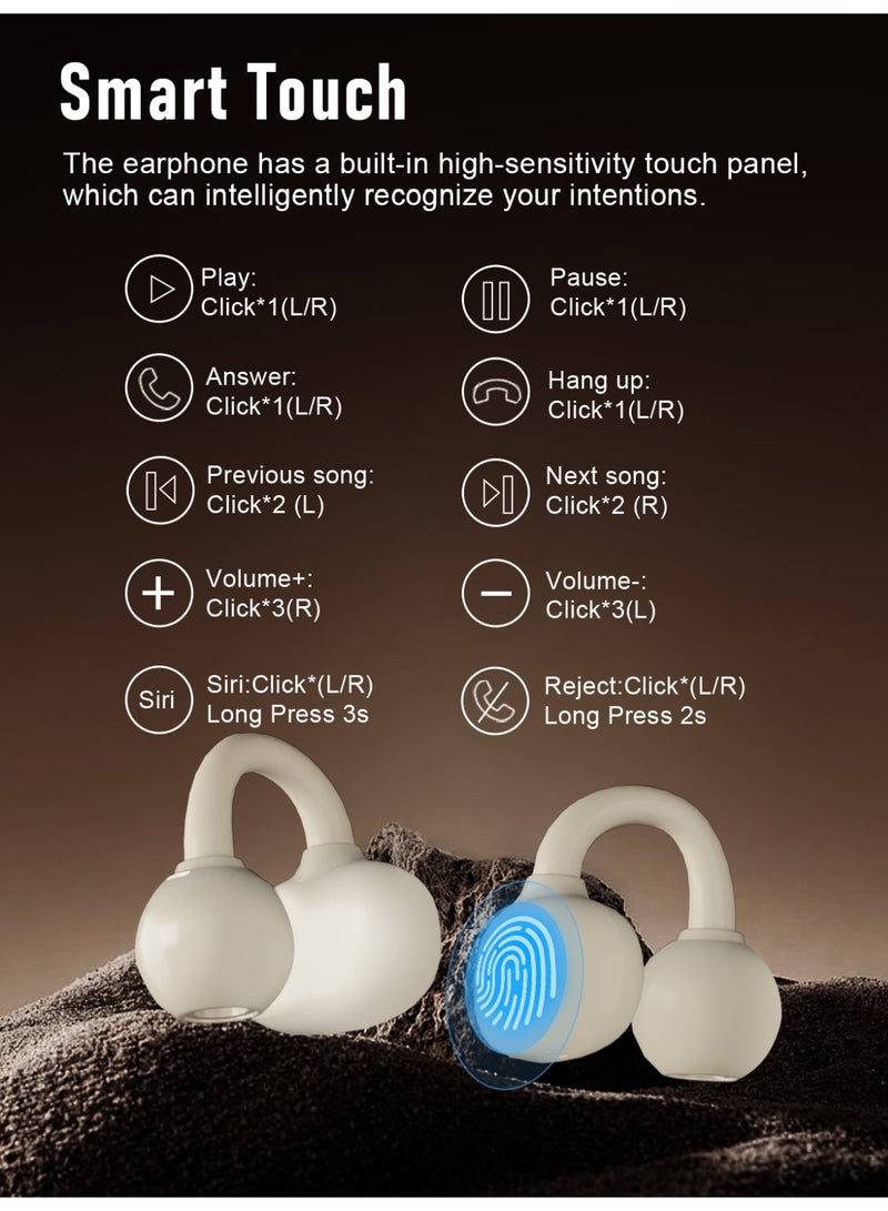ZIPFORCE Open Ear Ring True Open Ear Headphones, Lightweight Comfort Open Ear Clip Wireless Earbuds, Bluetooth 6.0 OWS Earphones Fit Sports Running,Workout Fitness,Beige - Image 3