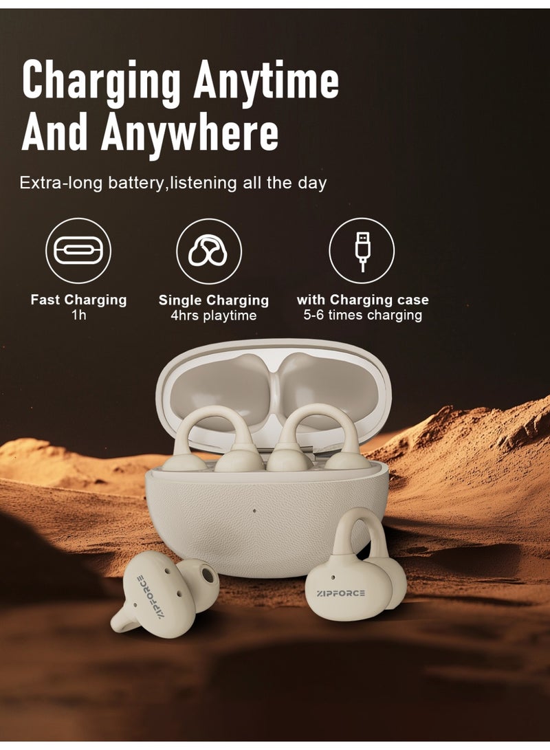 ZIPFORCE Open Ear Ring True Open Ear Headphones, Lightweight Comfort Open Ear Clip Wireless Earbuds, Bluetooth 6.0 OWS Earphones Fit Sports Running,Workout Fitness,Beige - Image 5