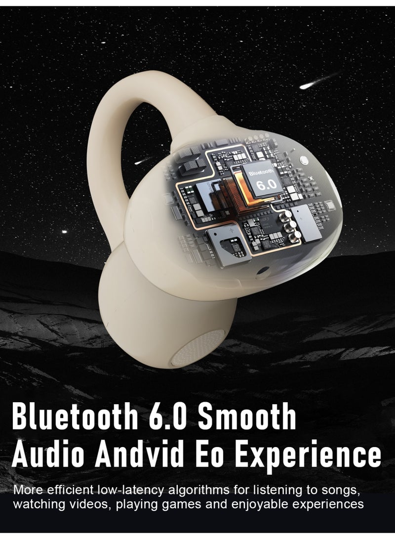 ZIPFORCE Open Ear Ring True Open Ear Headphones, Lightweight Comfort Open Ear Clip Wireless Earbuds, Bluetooth 6.0 OWS Earphones Fit Sports Running,Workout Fitness,Beige - Image 4