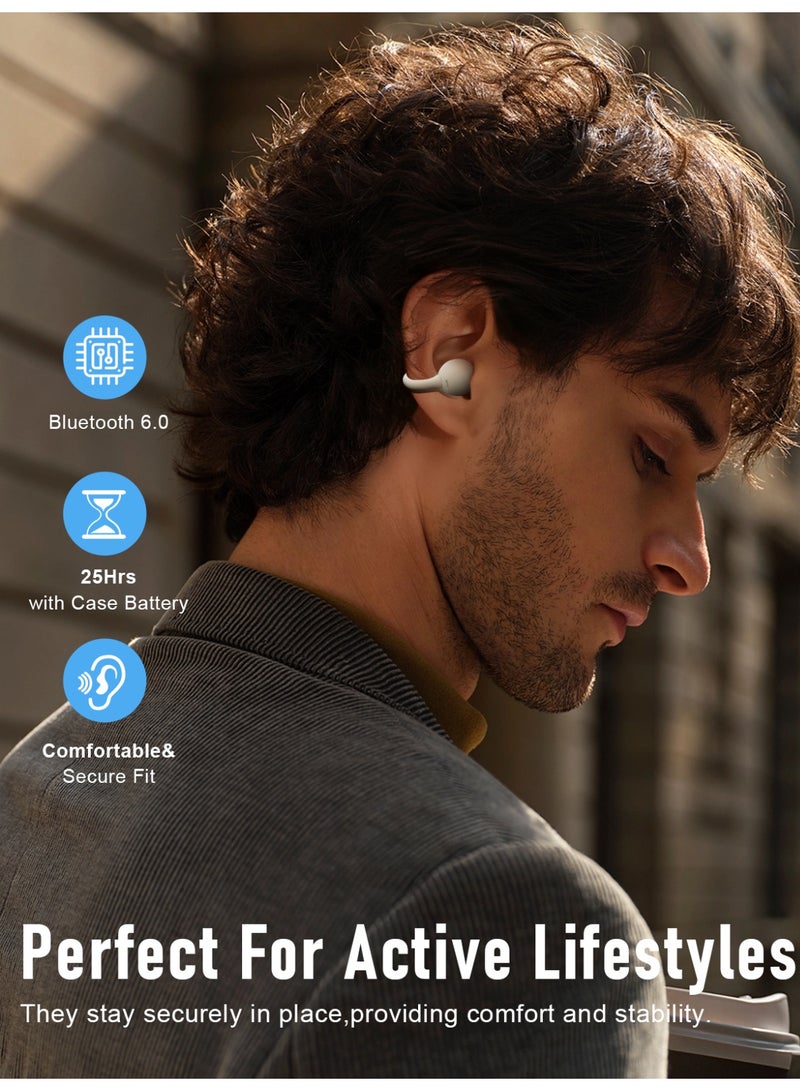 ZIPFORCE Open Ear Ring True Open Ear Headphones, Lightweight Comfort Open Ear Clip Wireless Earbuds, Bluetooth 6.0 OWS Earphones Fit Sports Running,Workout Fitness,Beige - Image 2