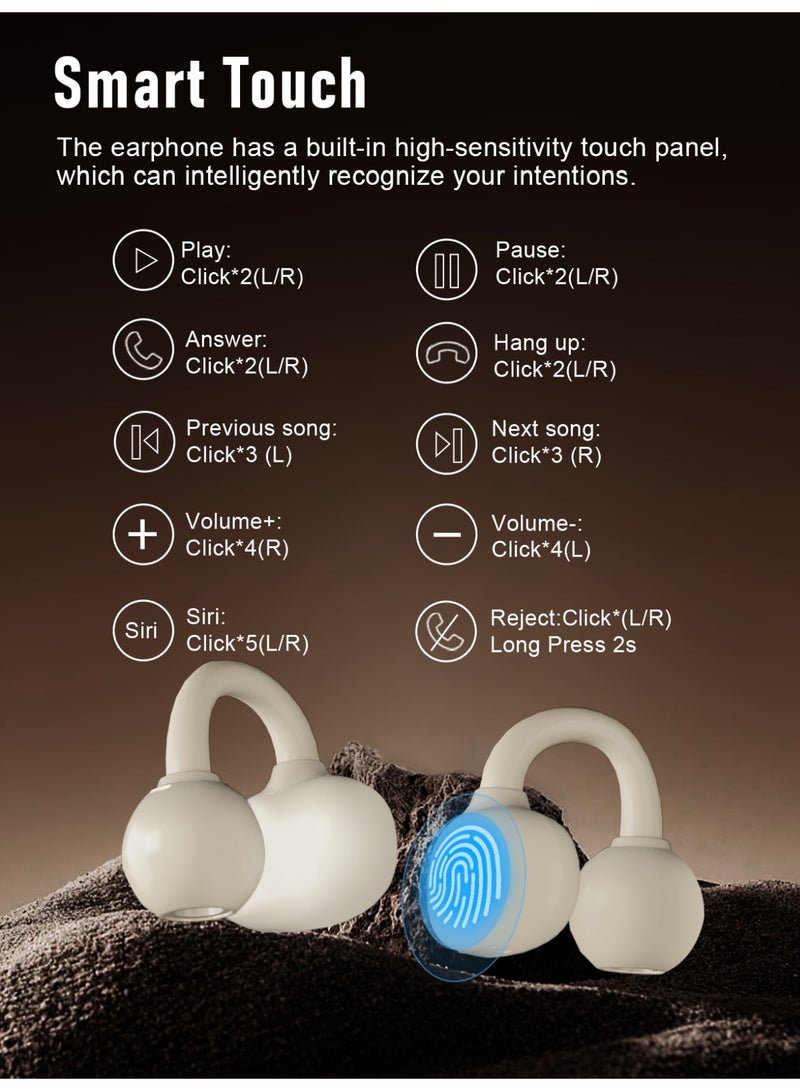 زيبفورس سماعة ZIPFORCE Open Ear Ring الصادرة حقًا عن الأذن، سماعة لاسلكية خفيفة الوزن ومريحة ذات مقبض مفتوح على الأذن، سماعة OWS بلوتوث 6.0 تتناسب مع الرياضة والجري والتدريب واللياقة البدنية، اللون البيج - Image 3