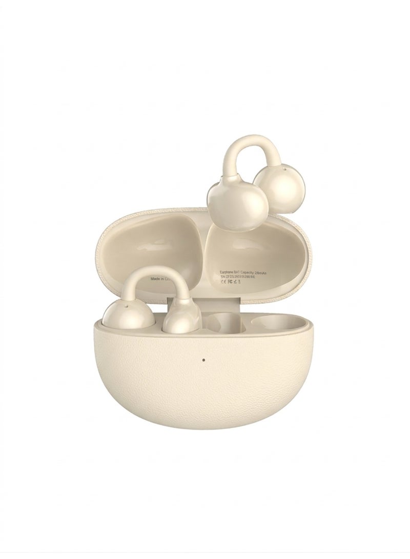 زيبفورس سماعة ZIPFORCE Open Ear Ring الصادرة حقًا عن الأذن، سماعة لاسلكية خفيفة الوزن ومريحة ذات مقبض مفتوح على الأذن، سماعة OWS بلوتوث 6.0 تتناسب مع الرياضة والجري والتدريب واللياقة البدنية، اللون البيج - Image 1