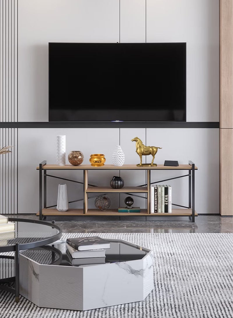 إيه جي دي طاولة تلفزيون بتصميم جميل وعصري من الخشب وأرجل من المعدن 120x30x45 - بني - Image 4