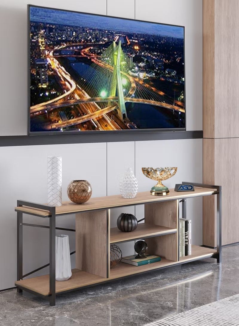 إيه جي دي طاولة تلفزيون بتصميم جميل وعصري من الخشب وأرجل من المعدن 120x30x45 - بني - Image 1