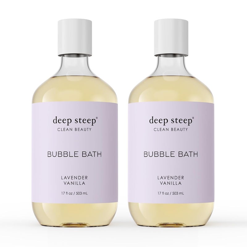 Deep Steep Bubble Bath, Lavender Vanilla 17 oz (Pack of 2) – Hypoallergenic, Clinically Tested Soothing Soak with Shea Butter & Argan Oil – Sulfate-Free - Image 1