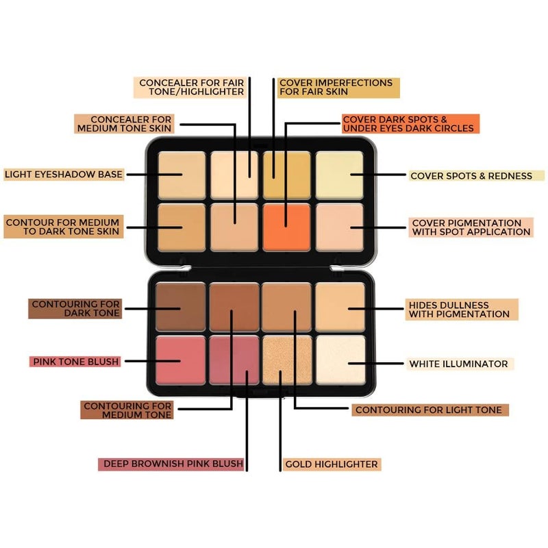 My Colors 16 Color Camouflage HD Palette Concealer Color Corrector Palette Multipurpose Creamy Light weight EasyToBlend For Long Lasting Natural Finish Perfect Look 25g x 16