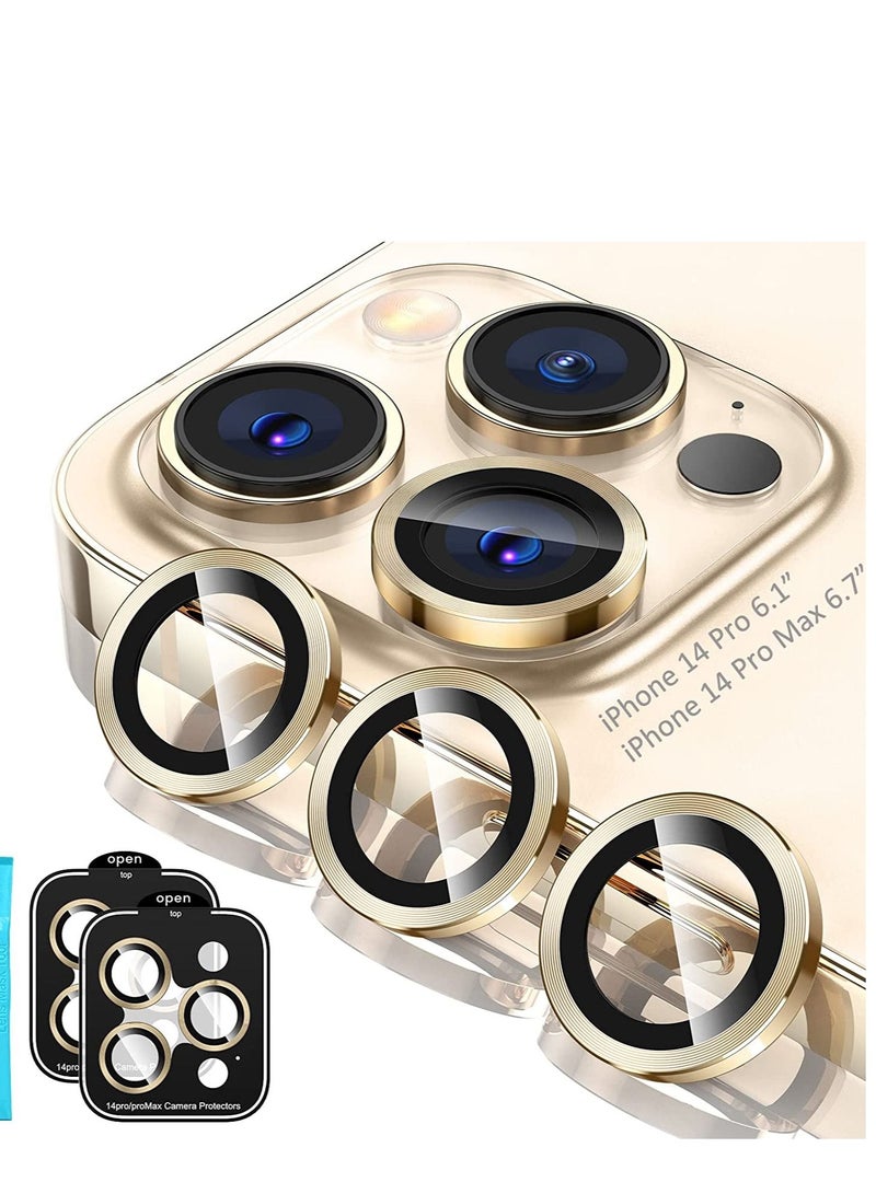 [3+3PCS] for iPhone 14 Pro - iPhone 14 Pro Max Camera Lens Protector, 9H Tempered Glass Camera Cover Screen Protector Metal Individual Ring for iPhone 14 Pro 6.1 inch /14 ProMax 6.7 inch 2022 - Image 1