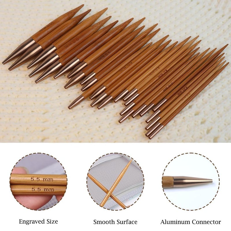 Yarniss Bamboo Circular Knitting Needle with Case,13 Pair Interchangeable Knitting Needles with Flexible Cables 3.5mm~10.0mm, 4-Inch Round Knitting Needle US Size 2.5~15 - Image 5