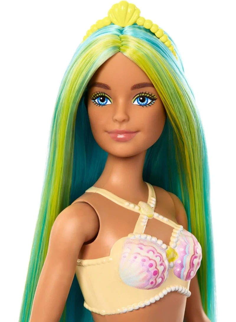 باربي دمى حورية البحر بشعر ملون وذيول وإكسسوارات عصابة رأس