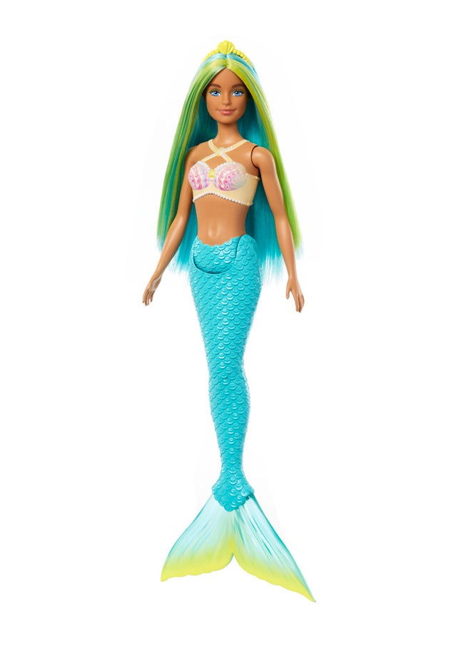 Barbie - دُمى الحوريات ذات الشعر الخيالي وإكسسوارات أربطة الرأس، ألعاب حوريات ذات صدريات مستوحاة من الأصداف وذيل ملون - Image 1