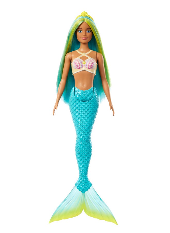 Barbie - دُمى الحوريات ذات الشعر الخيالي وإكسسوارات أربطة الرأس، ألعاب حوريات ذات صدريات مستوحاة من الأصداف وذيل ملون - Image 1