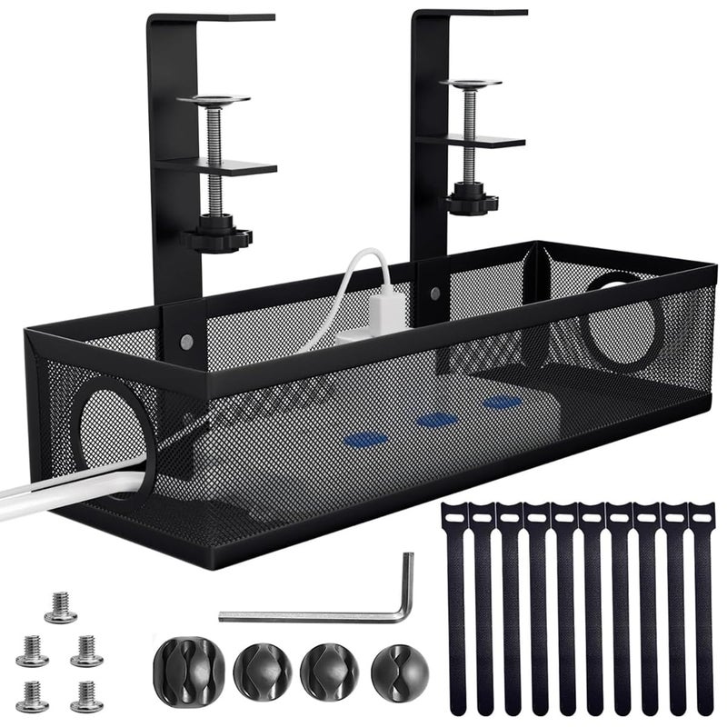 Climberty ® Adjustable Under Desk Cable Organizer Rack, Screw-fixed, Holder for Power Cord Extension & Network Cable, Black - Image 1
