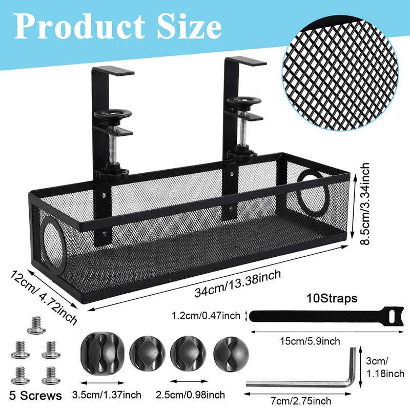 Climberty ® Adjustable Under Desk Cable Organizer Rack, Screw-fixed, Holder for Power Cord Extension & Network Cable, Black - Image 2