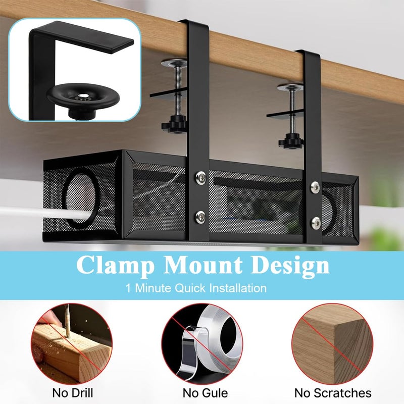 Climberty ® Adjustable Under Desk Cable Organizer Rack, Screw-fixed, Holder for Power Cord Extension & Network Cable, Black - Image 4