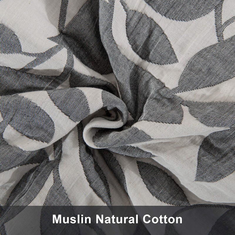 NTBAY 3 Layers Cotton Muslin 106x92 King Bed Blanket, Super Soft Breathable Thermal Yarn Dyed Quilt for Adults, Perfect Lightweight Blanket for Couch Sofa Bed All Seasons, Grey Leaf - Image 3