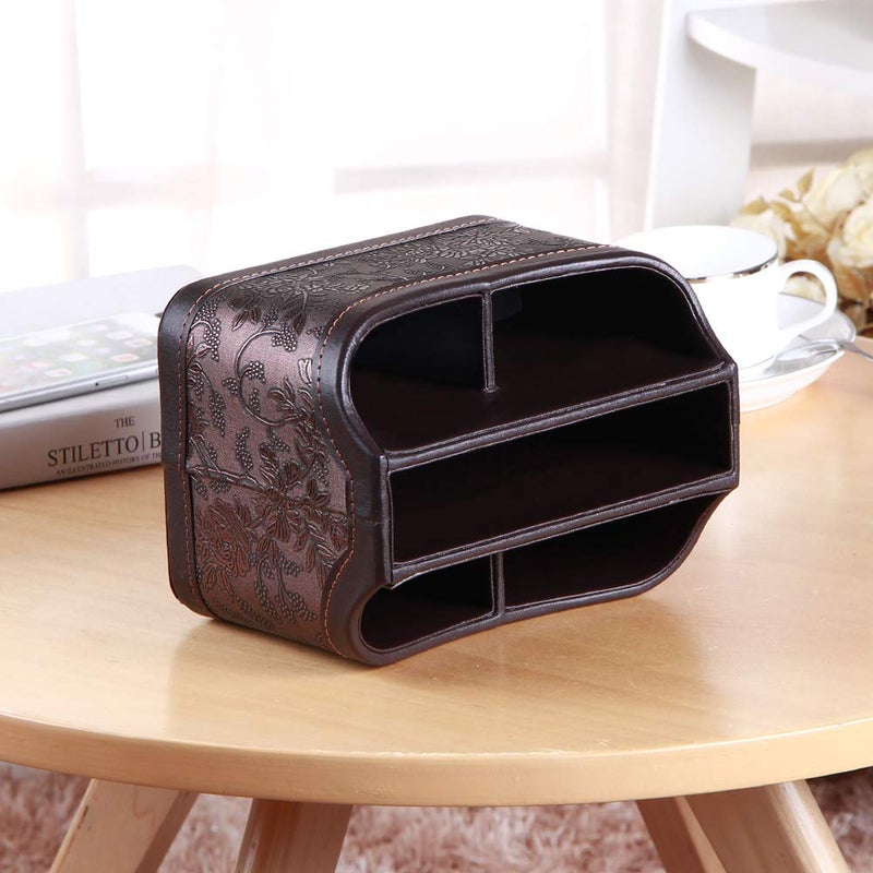 PUSU Leather 360Â°Rotatable Remote Control Holder,Nightstand TV Remote Caddy,Office Supplies Desktop Organizer,Spinning Storage Box for Pen,Mail,Phone,DVD, Blu-Ray, Media Player, Heater Controllers - Image 4
