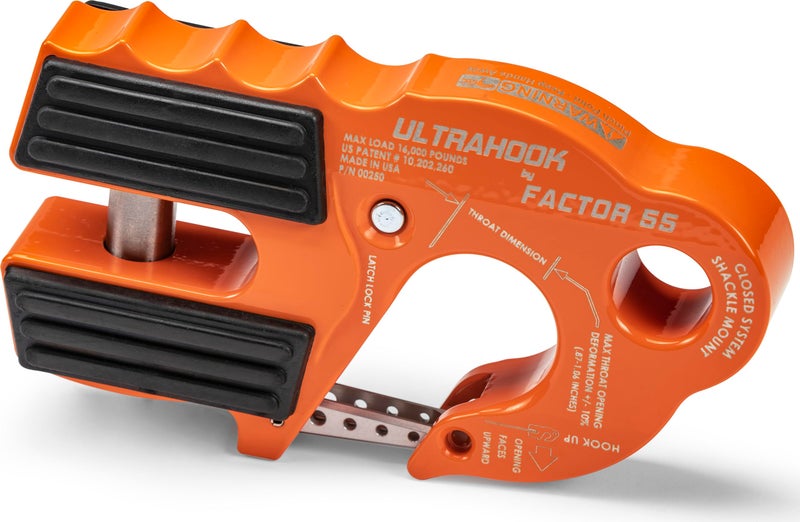 Factor 55 Ultrahook Closed System Shackle Pin Mount Designed for Steel Cables and Synthetic Ropes Orange