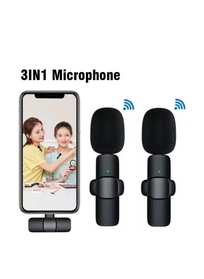 3 in 1 Wireless Collar Microphone Lapel Lavalier Mic for Noise Reduction Interview Live Streaming YouTube Video Broadcast & Vlogging With 2 Mic Receiver for iPhone and Android | WIDGETS MATRIX - Image 1