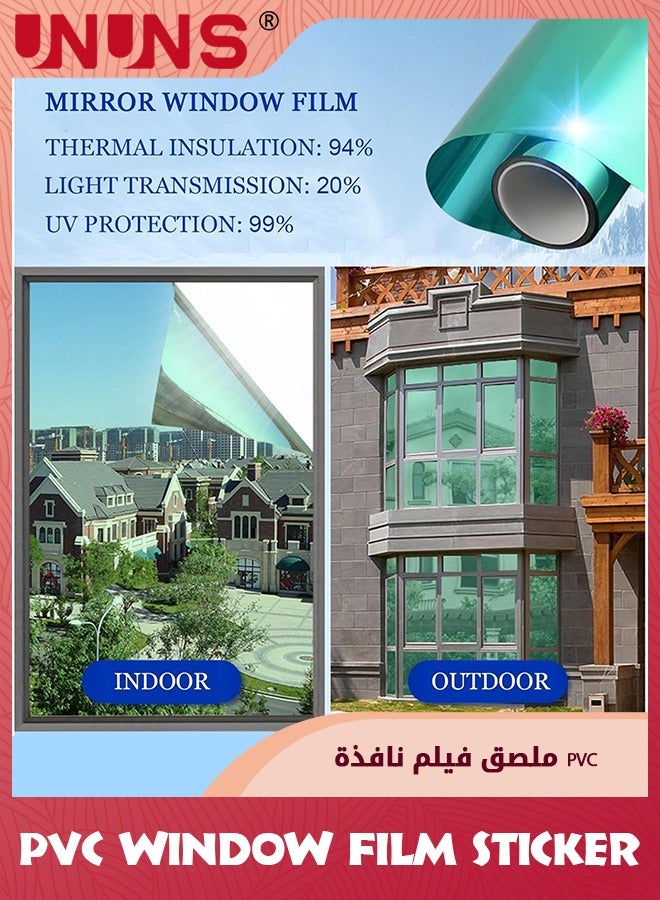 UNUNS PVC Window Film Sticker,One-Way Privacy Mirror Reflective Film,Heat Control Window Film,Sun Blocking Anti UV Reflective Window Tint For Home,Green Silver 90x200cm - Image 2