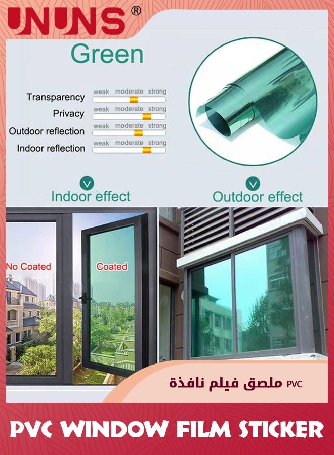 UNUNS PVC Window Film Sticker,One-Way Privacy Mirror Reflective Film,Heat Control Window Film,Sun Blocking Anti UV Reflective Window Tint For Home,Green Silver 90x200cm - Image 3
