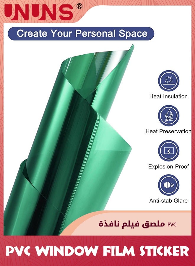 UNUNS PVC Window Film Sticker,One-Way Privacy Mirror Reflective Film,Heat Control Window Film,Sun Blocking Anti UV Reflective Window Tint For Home,Green Silver 90x200cm - Image 4