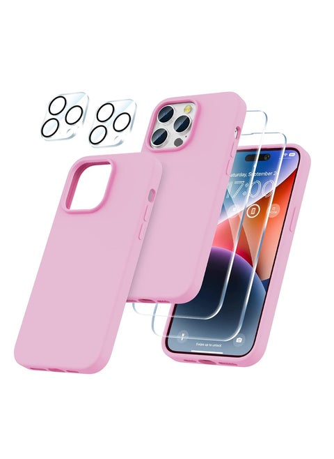 iPhone 14 Pro Max 6.7 Inch with 2-Pack Screen Protector and 2-Pack Camera Lens Protector, Slim Full Coverage Screen Camera Case, Pink