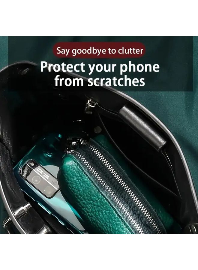 Green Faux Leather Key Holder With Zipper Multi Pocket Car Organizer - Image 4