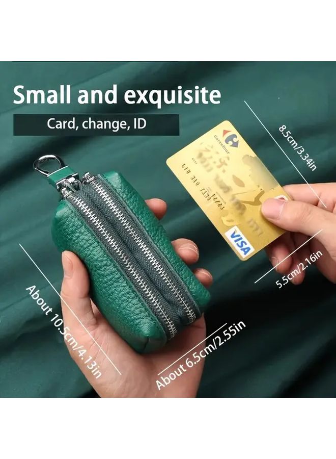 Green Faux Leather Key Holder With Zipper Multi Pocket Car Organizer - Image 2