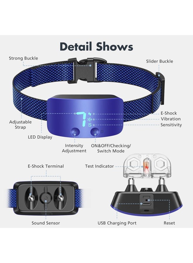 NBJU Bark Collar for Dogs,Rechargeable Anti Barking Training Collar with 7 Adjustable Sensitivity and Intensity Beep Vibration for Small Medium Large Dogs(Dark Blue - Image 3