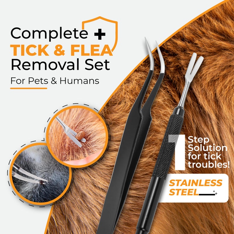 AKOSN Premium Tick Removal Tool - Stainless Steel Tick & Flea Remover for Pets Dogs Cats Humans -Safe Tick Control Puller &Precision Fine Point Tweezers to Completed Remove Ticks, 1 Set - Image 2