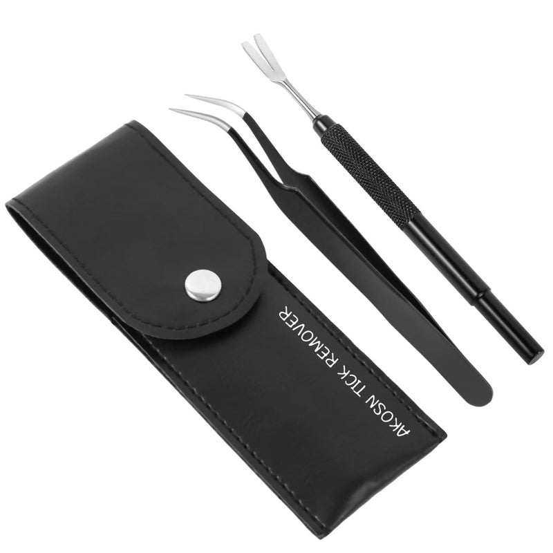 AKOSN Premium Tick Removal Tool - Stainless Steel Tick & Flea Remover for Pets Dogs Cats Humans -Safe Tick Control Puller &Precision Fine Point Tweezers to Completed Remove Ticks, 1 Set - Image 1