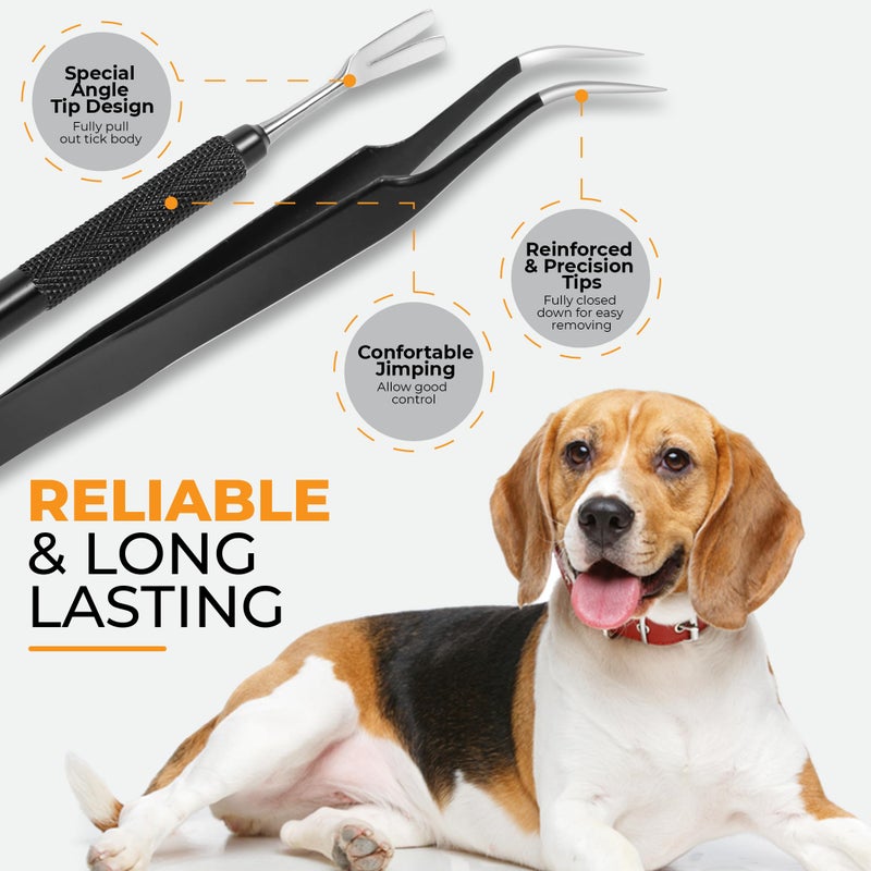 AKOSN Premium Tick Removal Tool - Stainless Steel Tick & Flea Remover for Pets Dogs Cats Humans -Safe Tick Control Puller &Precision Fine Point Tweezers to Completed Remove Ticks, 1 Set - Image 3