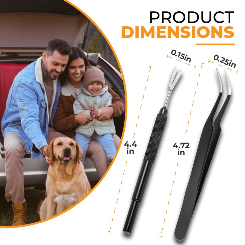 AKOSN Premium Tick Removal Tool - Stainless Steel Tick & Flea Remover for Pets Dogs Cats Humans -Safe Tick Control Puller &Precision Fine Point Tweezers to Completed Remove Ticks, 1 Set - Image 5