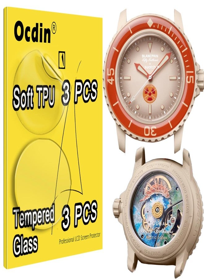 Ocdin Blancpain X Swatch Premium Screen Protector Watch Protective Film Set Anti Scratch Crystal Soft Cover Film and Tempered Back Film (3 TPU& 3 Glass) - Image 1