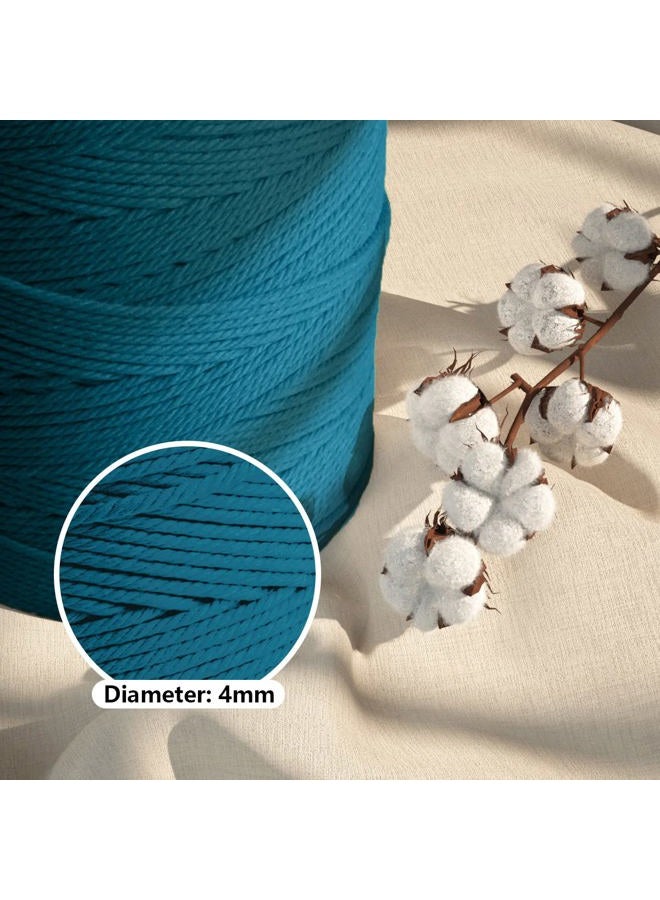 ZUEXT Macrame Cotton Cord 4mm x 547yds, Natural Handmade Peacock Blue Braided Cords 4 Strands Knitted Rope String for Craft Wall Hanging Weaving Tapestry Dream Catchers Hanger DIY Gift (500m) - Image 3