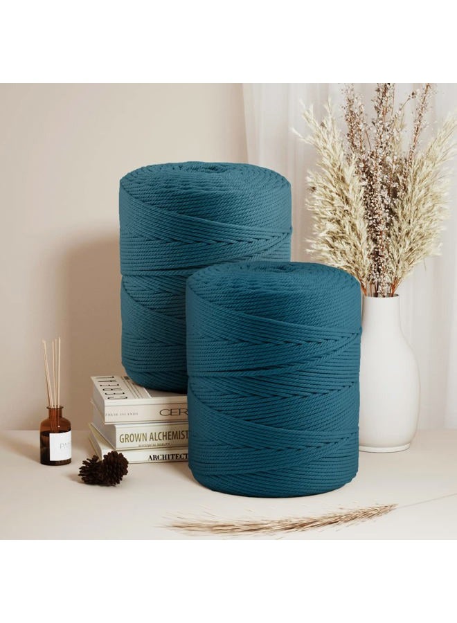 ZUEXT Macrame Cotton Cord 4mm x 547yds, Natural Handmade Peacock Blue Braided Cords 4 Strands Knitted Rope String for Craft Wall Hanging Weaving Tapestry Dream Catchers Hanger DIY Gift (500m) - Image 4