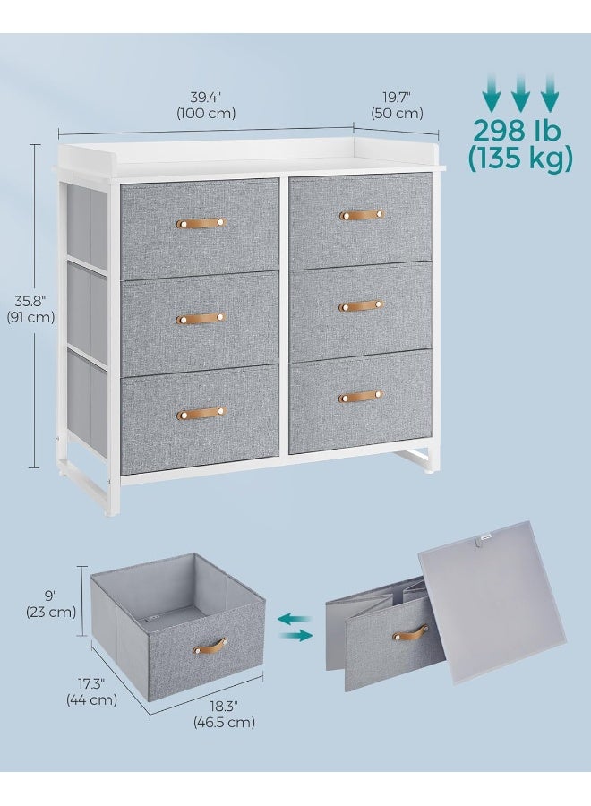SONGMICS خزانة SONGMICS لغرفة النوم مع 6 أدراج، صندوق أدراج، مع طاولة تغيير مقاومة للماء، خزانة تنظيم التخزين، لغرفة الأطفال، الحضانة، غرفة المعيشة، الممر، رمادي - Image 3