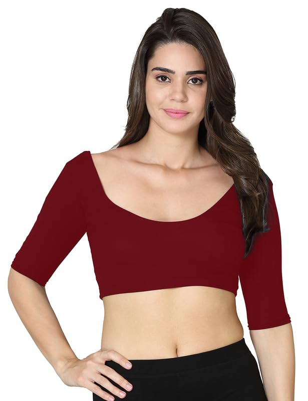 VSTAR Women's Deep Neck Comfy Blouse Maroon Viscose, Half Sleeve, Small - Image 1