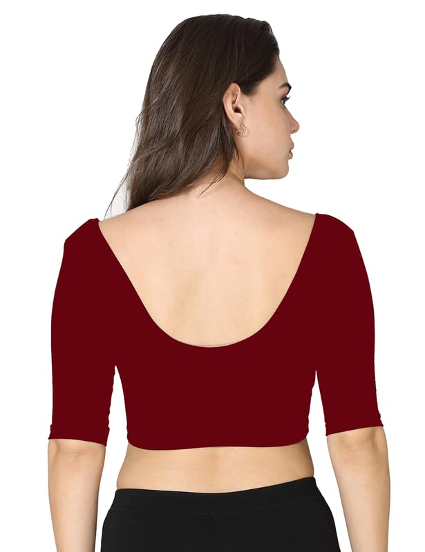VSTAR Women's Deep Neck Comfy Blouse Maroon Viscose, Half Sleeve, Small - Image 2