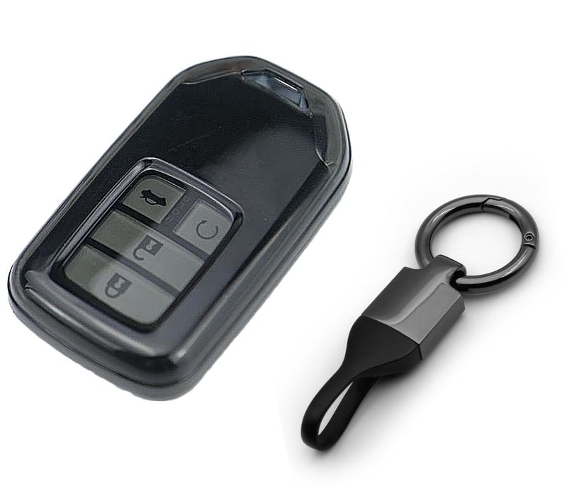 JVCV® Soft TPU Transparent Black Key Cover Compatible with Honda City Elevate Civic Jazz Amaze CR-V WR-V BR-V 3/4 Button Smart Key | Scratch- Resistance Slim Fit Case (Wtih Keychain - Style B) - Image 1
