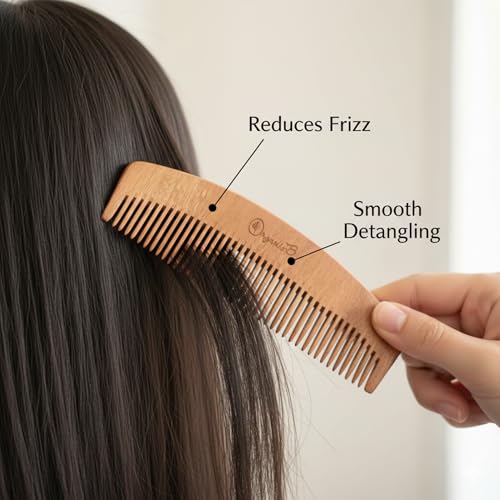Organic B Moon Shaped Wooden Comb for Women Hair Growth - Handmade 100% Neem Wood Comb - Anti-Static, Plastic-Free, Neem Comb for Hair Growth, Pocket & Travel Friendly, Gentle Detangling - Image 3
