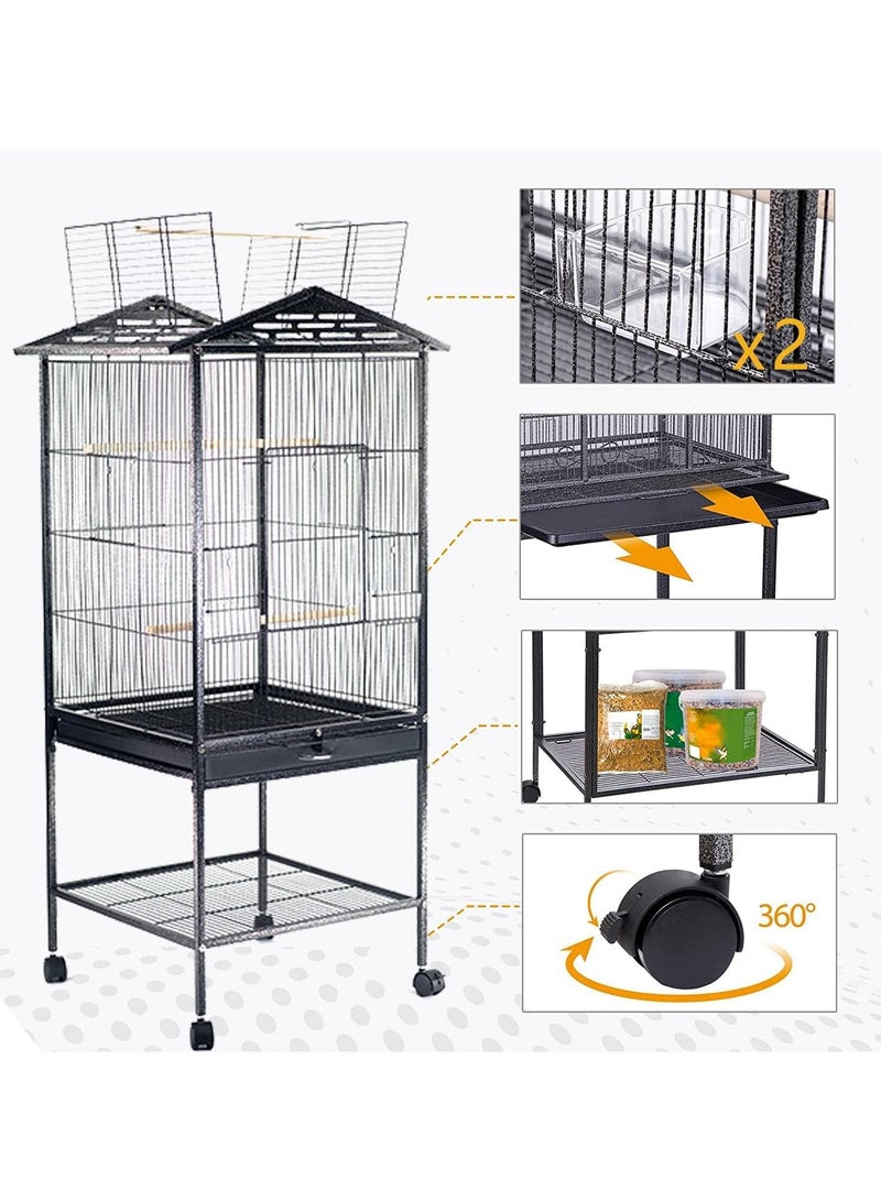 XiuWoo 47 inch Bird Cage, Metal Parrot Cage with Open Top Stand Rolling Wheels for Canary Finch Cockatiel Parakeet Conure Parrot, Budgie Cage - Image 3